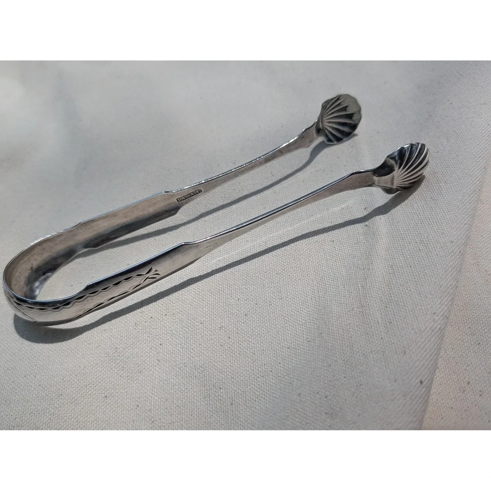 James Adam Antique Coin Silver Sugar Tongs Shell Motif Monogrammed Georgian